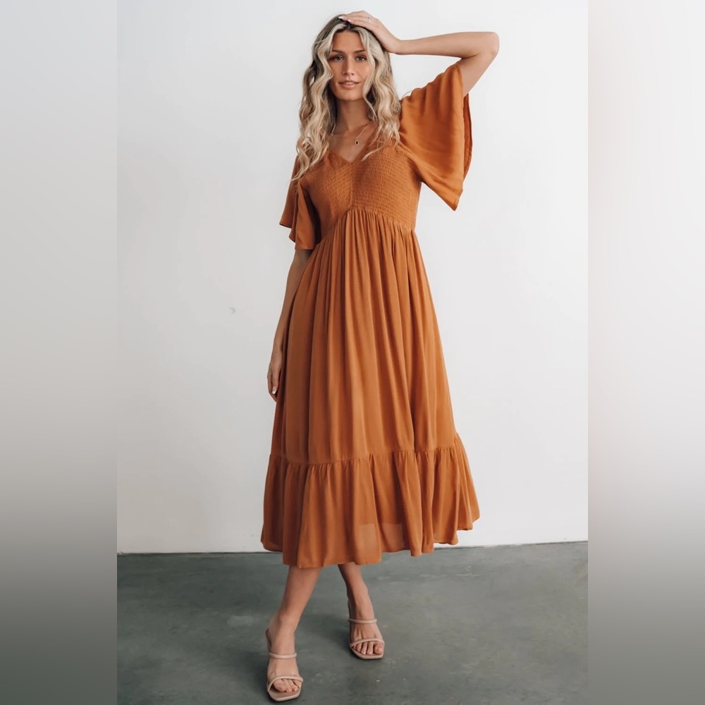 Baltic Born Felicity Smocked Dress - Camel NWT
